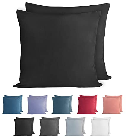 Komfortec 100% Baumwolle Kissenbezüge 2er Set 60x60 cm, Superweicher Premium Jersey Kopfkissenbezug 150 g/m², Kissenhülle, Schwarz