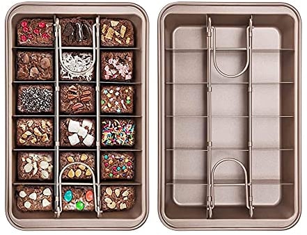 Hniuyun Brownie Pan With Dividers - Non-Stick 18 Pre-Slice Baking Tray, High Carbon Steel Bakeware for Oven, Size 12 X 8 X 2 Inches