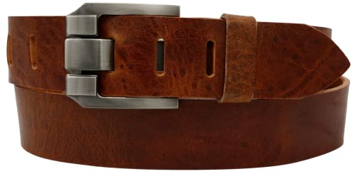 AnnaMatoni Herren Leder Gürtel in Premium Rindsleder Pflanzlich gegerbtes Leder 3,5mm stark mit Metall Dorn Schließe in grau 4cm breit Herren Ledergürtel (Braun 690, TW105 - Gesamtlänge 120cm)