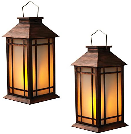 Decorative Lantern with Led Flickering Flameless Candle with 6hr Timer -13 Vintage Decor Battery Powered Candle Lantern,Decorative Hanging Lantern for Patio -Tabletop Lantern-Outdoor Lantern (2 Pack)