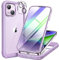 Miracase Compatible with iPhone 14 Plus Case 6.7 inch, Built-in Glass Screen Protector + Camera Lens Protector, 2023 Upgrade Full Body Rubber Bumper Clear Back Case Cover (Light Purple)