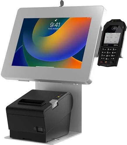 CTA Digital Anti-Theft Kiosk Stand – Point of Sale Station with Credit Card Reader Slot & Printer Slot for iPad 11 (A16) - Pro 11-inch M4 - Air 11-inch M3- iPad 10th Gen - Galaxy Tab & More Tablets