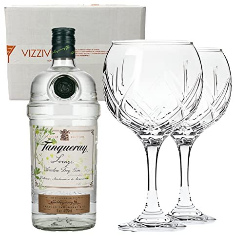 TANQUERAY LOVAGE Premium Gin 47,3 Vol. 1000 ml - Due Bicchieri In Vetro Borgonovo 620 ml