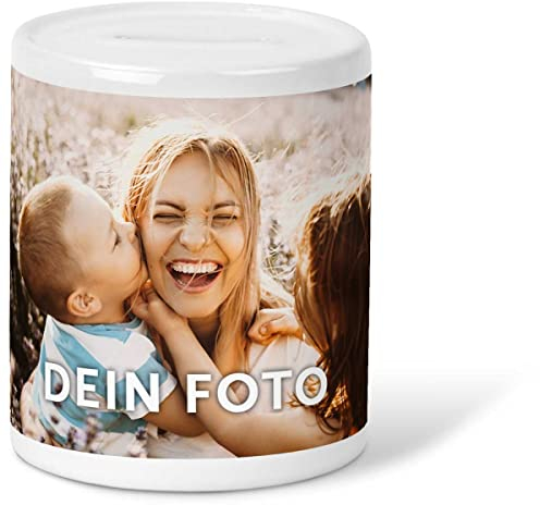 GRAVURZEILE Bedruckte Spardose mit eigenem Foto Bild - Persönliches Geschenk - Geschenk für die liebsten zum Geburtstag Muttertag Vatertag Valentinstag Weihnachten - für Sie & Ihn