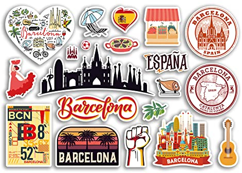 A5-Aufkleberbogen Barcelona, Vinyl-Aufkleber, Spanien, spanische Sehenswürdigkeiten, Urlaub, Stempel, Sommerkarte, Flagge, Reisen, Stadt, Gepäck, Scrapbooking #79032