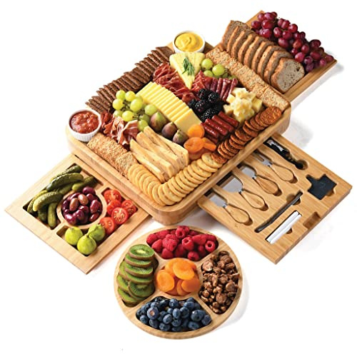 Bamboo Charcuterie Boards Gift Set - Simple Meat and Cheese Board Set with Charcuterie Board Accessories, Valentines Day Gifts, Unique House Warming Gifts New Home - Home it