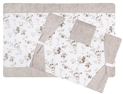 Set Coprifuochi + Copriforno Imbottito a Fantasia fiori Vari Bordo Beige Blu (Beige)