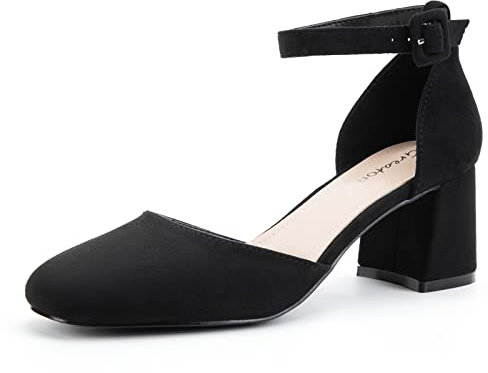 Greatonu Zapatos Tacon Mujer Tacón Ancho Cerrados Zapatos Mujer Comodos Vestir Correa de Tobillo Tacones Fiesta y Salon