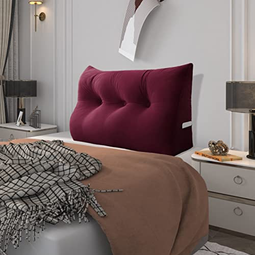 BNCKTRD Kopfende Großes Rückenkissen Bequemes Lesekissen und Rückenteil im Bett Rückenlehne Kopfkissen Langes XXL Kissen für Sofa, Couch, Wandkissen Polster Samt Dunkelrot 120cm