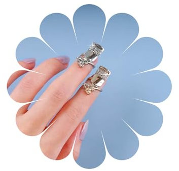Allereya Vintage Kristall Schmetterling Fingerspitze Nagel Ring Strass Fingernagel Ring Nagel Gold Fingerspitze Nagel Ring Dekoration Schmetterling Nagel Ring Schmuck Für Frauen Und Mädchen (Gold)