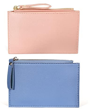 LEEQ Bleu et Rose Porte-Monnaie Mini Portefeuille Rose Bleu Titulaire de la Carte PU Étui Portefeuille en Cuir 9.5x14x0.5cm pour Porte-monnaie Porte-monnaie Hommes Femmes (2pcs)