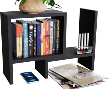 ComfortCove Verstellbares Bücherregal, Schreibtisch-Bücherregal, Schreibtisch-Organizer, Freistehender Schreibtisch Organizer, Küchen Organizer, Büro-Aufbewahrungsregal, Schwarz