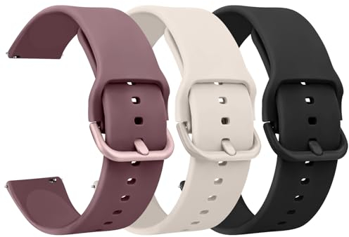 AK Pack 3 Watch Bands 20mm 22mm for Women Men, Replacement Straps Band for Smart Watch, soft skin-friendly silicone quick release, smart watch wristband (20mm, Black/Violet Smoke/Starlight)