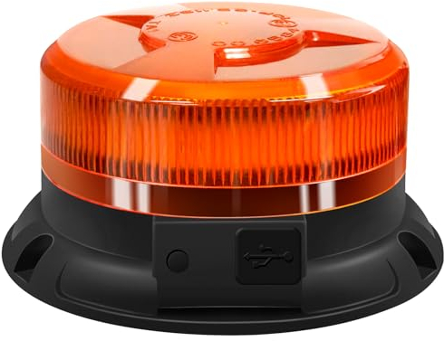 antom Gyrophare LED sans Fil Rechargeable 12V-24V Orange Phare d’Avertissement Clignotant magnétique 9 Modes de Flash avec avec Câble Prise Allume-Cigare et câble de Charge USB
