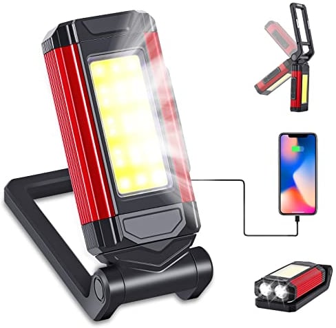 Nachar LED Magnetic Torch, Portable Foldable Flashlight Inspection Lamp Rechargeable Work Light, 360° Rotating Hook and 270° Folding Magnet Base Super Bright Torches for Repair, Emergency and Camping
