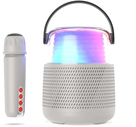 ENCEINTE BLUETOOTH LUMINEUSE AVEC MICRO CHANGE VOIX KARAOKE GRIS