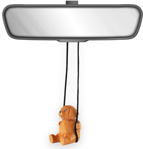 VIPbuy 100% handgefertigtes hölzernes schwingendes Hund Labrador Auto Hanging Ornament - Süße handgeschnitzte bemalte Holzhund -Labrador -Figur -Autospiegel -Hängszubehör Geschenke