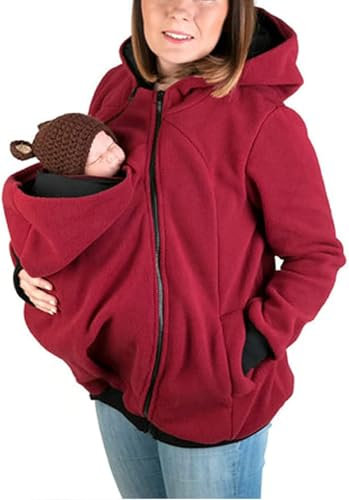 Giacca Con Cappuccio Marsupio Cappotto A Canguro 3 in 1 Morbido E Confortevole Da Donna Con Cerniera Top in Gravidanza Per Neonati,002,S