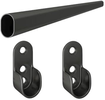 MS Beschläge Kleiderschrankstange Schwarz oval 30x15mm Garderobenstange Wandhalterung Kleiderstange Schrankstange Kleiderstangenhalter Stahlstange (mit Wandhalter, 1,00 Meter)