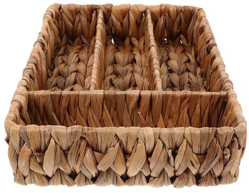 Cabilock Natural Hyacinth Woven Utensil Holder Seagrass Storage Basket with Compartments Utensil Tray Cutlery Holder Cutlery Storage Organizer Basket for Picnic Camping