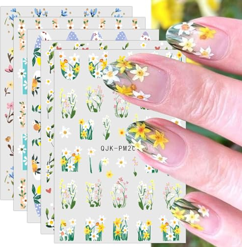 JMEOWIO Nagelsticker Blume 10 Blatt Nail Art Sticker Selbstklebend Nagelaufkleber Frühlings Sommer Blumen Dekoration Nageldesign Zubehör