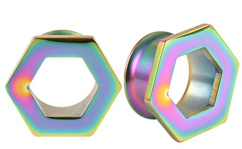 Stfery Ohr Plug Tunnel 14mm, 2 Stk Flesh Tunnel Titan Bunt Hohl Sechseck Ohrringe Herren Tunnel