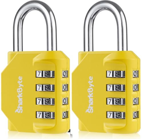 SharkByte Combination Padlock, 4-Dial Heavy Duty Combination Lock, Weatherproof Outdoor Lock Combination Padlock for Gym, School, Locker, Shed, Storage, Garage, Fence, Hasp, Toolbox (2 Pack) Yellow