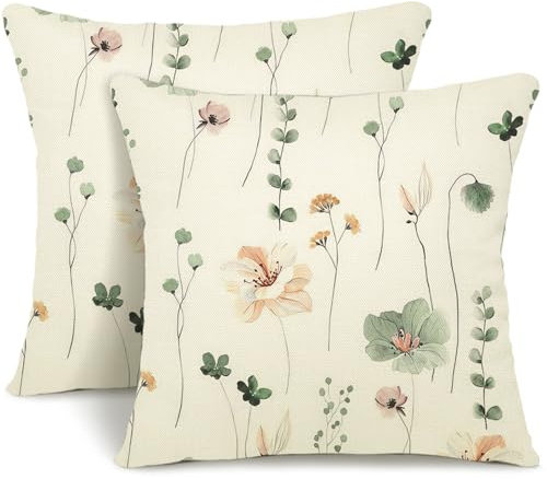 YCOLL Kissenbezug 45x45 2er Set Dekokissen Leinen Sofakissen,Zierkissen Florales Aquarellgemälde Kissenbezüge,für Sofa Schlafzimmer Wohnzimmer Outdoor Kissenhülle 45x45cm A258-18