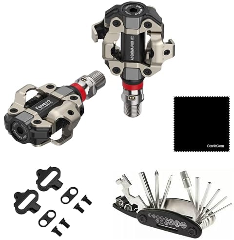 Favero Assioma Pro MX-2 Dual-Sided Power Meter Pedals Bundled with Extra SPD Cleats, Multi Tool Kit and Cleaning Cloth