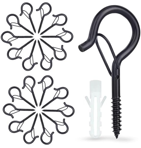 20 Ganchos De Tornillo, Ganchos De Tornillo Negros Con Seguro, Ganchos De Techo Para Cestas De Plantas, Casitas De Pájaros, Molinos De Viento Y Luces, Ganchos De Pared Para Uso Interior Y Exterior