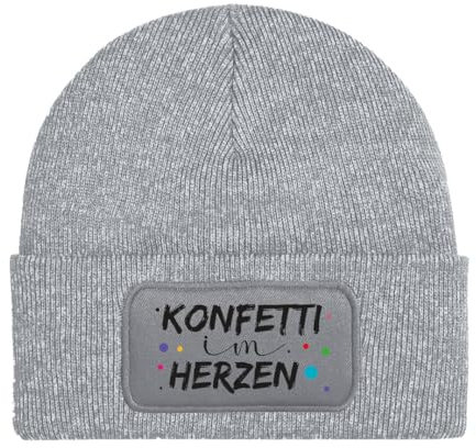 Karneval Beanie - Wollmütze mit Spruch: Konfetti im Herzen - Mütze lustig- Geschenk für Freund, Mann oder Freundin, Frau für Fasching Kostüm (DE/NL/SE/PL, Alphanumerisch, Einheitsgröße, Grau)