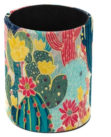 Aesthetic Cactus-359 Pen Holder Cup for Desk, Pencil Cup Holder, Leather Pen Cup for Desk Office Pen Organizer,