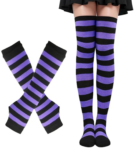 Vbxvsa Striped Handschuhe Kniestrümpfe Set Oberschenkelhohe Armstulpen Socken Gestreifte Strickhandschuhe