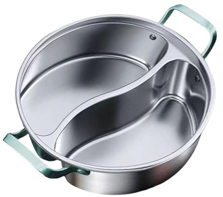 Colcolo 2-Section Divided Hot Pot, 316 Stainless Steel Non-Stick Multi-Cooker, Thicken for Induction Gas Stove, Easy to Clean, Suit for Shabu/Soup/Fondue, Family Gathering&Party Use, 34cm(Without Lid)