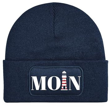 Kinder Mütze Beanie Moin 3 Wintermütze Statement Spruch Print Geschenk Unisex Strickmütze für Jungen und Mädchen - Navyblau