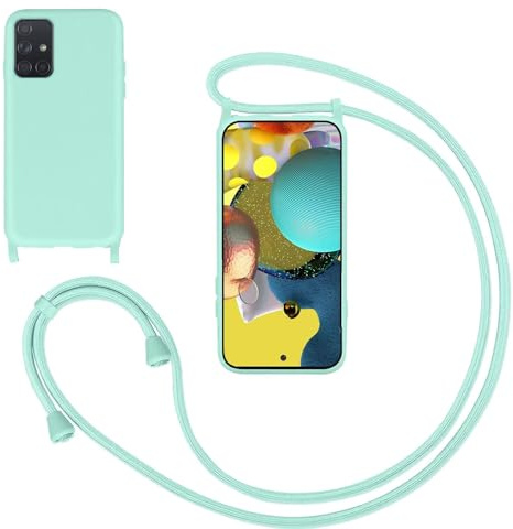 Silikon Handykette Handyhülle für Samsung Galaxy A51/M40S,Smartphone Necklace Hülle mit Band Schutzhülle mit Kette zum umhängen Halskette Flüssig Silikon Case für Samsung Galaxy A51/M40S,Mintgrün