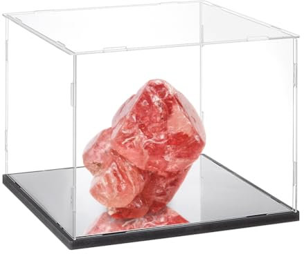 nbeads Klarer Schaukasten mit Spiegel, 26.4x26.4x25.8cm Acryl Vitrine mit Schwarzem Sockel Schutz-Vitrine montieren für Sammlermodelle