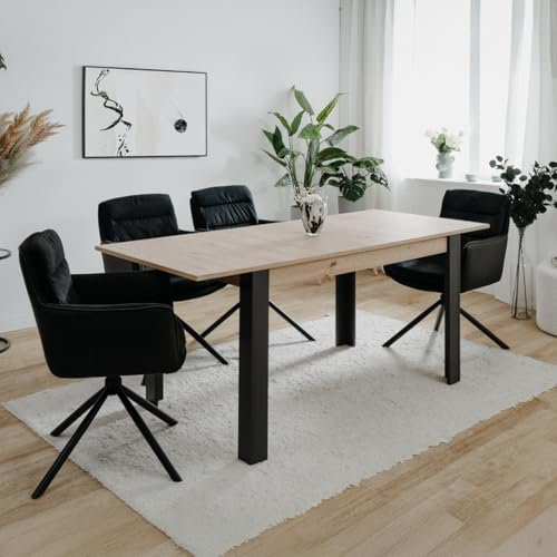 CONCEPT USINE | Table à Manger Extensible 100–150 cm TOLOSA | Plateau Finition Chêne & Pieds Noirs | Design Minimaliste et Élégant | Rallonge Centrale Discrète | 4 à 6 Places | Montage Facile