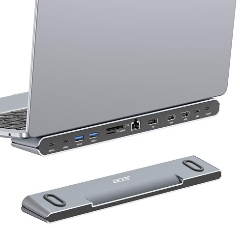 Acer Docking Station 3 Monitors, 11-in-1 Laptop Docking Station Stand with DP 8K + Dual HDMI 4K@60Hz, Ethernet, 10Gbps Data, 100W PD, SD/TF, USB C Dock with Detachable Cable for Acer/Dell/Mac/HP