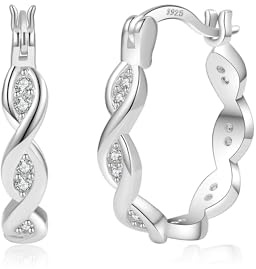 SENTERIA Creolen Silber 925 Twisted Groß Hypoallergen Leicht Ohrringe Damen | Funkelnde Strass Creolen mit kubischem Zirkonia,925 Silber hypoallergen,erhältlich in 20-60mm,leicht bequem,Geschenk Damen