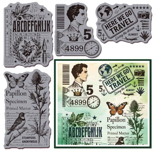 GLOBLELAND Vintage Collage Textur Hintergrund Haftstempel 22x18cm Pflanzen Vögel EVA Haftstempelset Für Kartenbasteln Fotoalbumdekoration DIY Scrapbooking