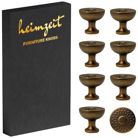 heimzeit Möbelknöpfe Urban 8 Stück aus hochwertigem Aluminium in Bronze | Schrankknöpfe Rund für Türen, Schubladen und Kommoden, Stilvolles Design, mit Einlochgriff und Schrauben