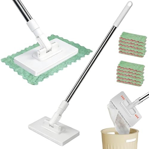Wischmopp Mit Druck-Klemm-System, Mini Mop, Mini Mopp Black | Mini Mop, 1-Knopf-Wechsel ohne Händewaschen, Automatisches Klemmtuch mit 10 wiederverwendbaren Mikrofasertüchern Für Küche