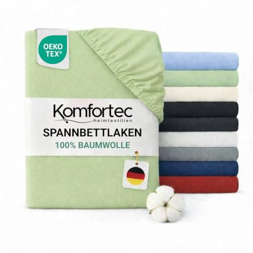 Komfortec Spannbettlaken Jersey 100% Baumwolle – 120x200 cm – 135g/m² – Weich, Atmungsaktiv & Hautfreundlich – Mit Rundumgummi – Oeko-Tex Zertifiziert – Für Boxspring, Topper & Matratzen – Grün