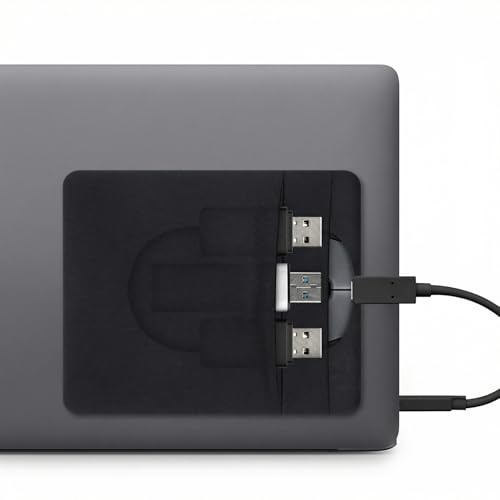 2-Pocket Adhesive Hard Drive Holder for Laptop, Compatible with 2.5 HDD, SSD, Magic Mouse, USB Cable, Black, Durable Lycra Fabric