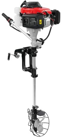 JJsdwin Moteur hors-bord, 4 temps 4,0 CV moteur de bateau avec capot de protection d'hélice, moteur de bateau de pêche pour bateaux gonflables, voiliers et petits yachts, poussée 350 kg