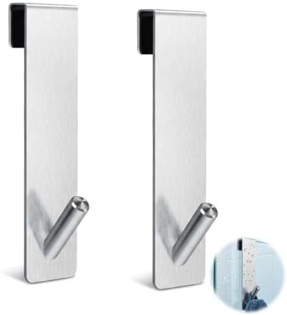 Zynqo 2PCS Shower Hooks, Shower Glass Door Hooks, Over The Glass Door Shower Hooks No Drilling, Secure Grip for Robe (17.5cm)