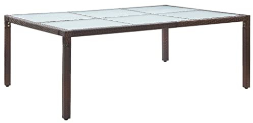 HGKMBRY Mesa de comedor de jardín de ratán sintético con tapa de cristal y estructura de acero, 200 x 150 x 74 cm, color marrón