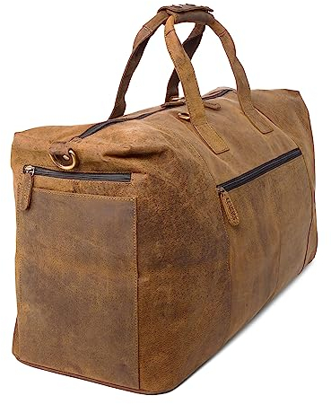 LEABAGS Leder Weekender Damen & Herren I Echtleder Premium Reisetasche I 55 l Sporttasche I Duffle Travel Gym Bag I Sporttasche I Trainingstasche I Tasche Flugzeug I groß I Nature Hellbraun