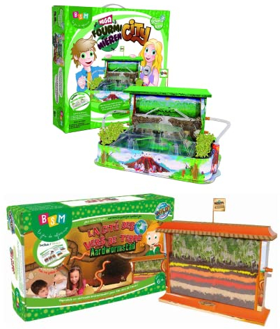 BSM - Wissenschaftsspiele – Das Königreich der Ameisen + Die Stadt der Würmer – Spielerisches Spiel für Kinder – Ameisenfarm – Wurmfarm – Landwurmfarm – Landwurm – Hausameisen – 2 Stück